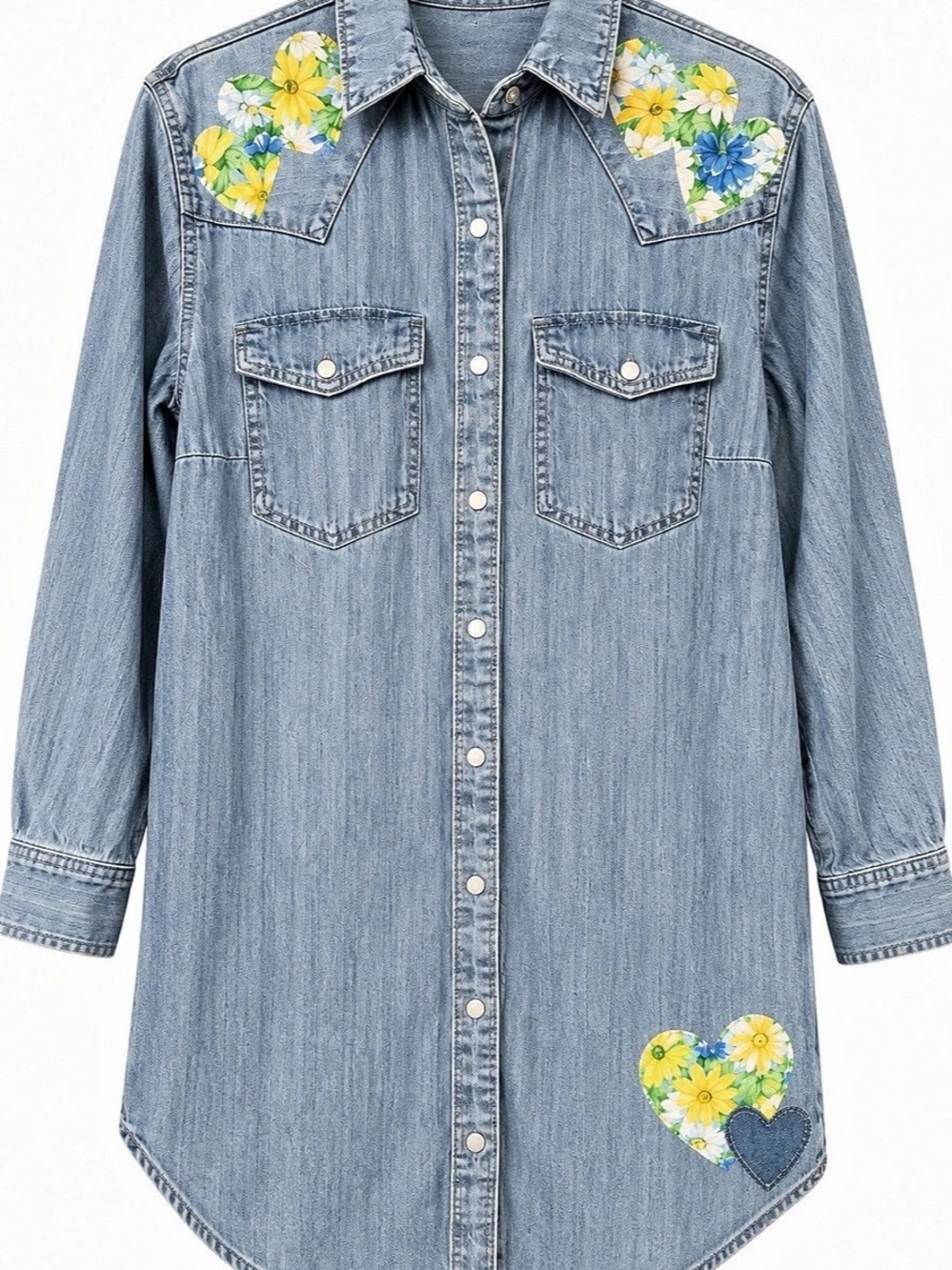 š¼ Second Chance by Aloha Floral Denim Shirt Dress / Shacket ā Small Oversized - Picture 2 of 3